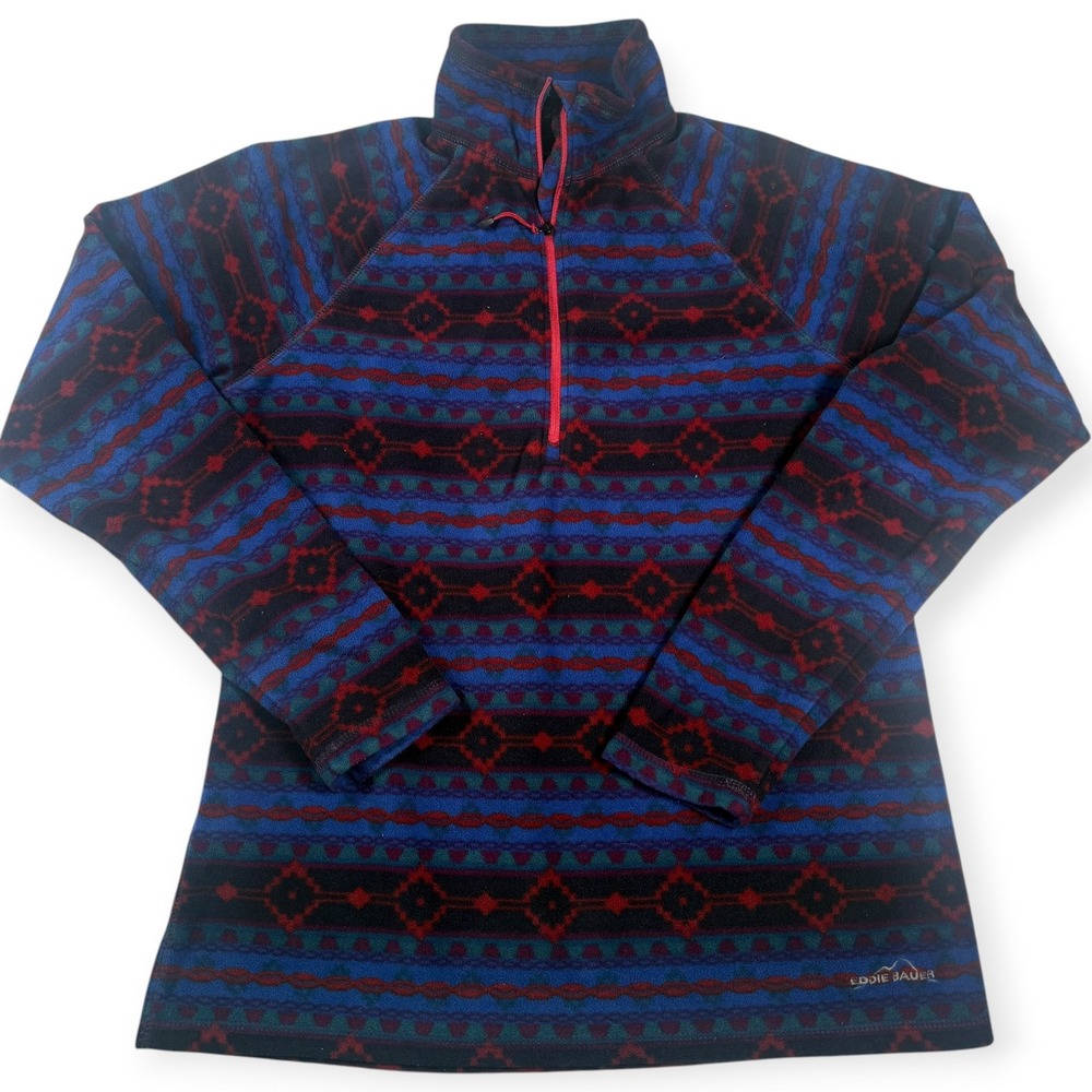Eddie Bauer Womens Fleece Pullover Sweatshirt Geometric Print Quarter Zip M